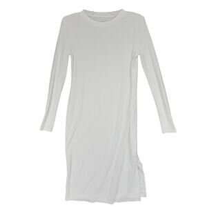 Paper Label Midi Dress sz S Women Ribbed TShirt Long Sleeve White Stretch Cotton